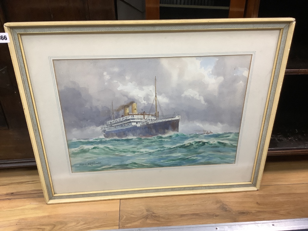 Frederick R. Fitzgerald (1869-1944), watercolour, Steam liner at sea, signed, 35 x 50cm